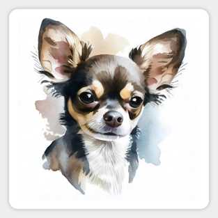 Black White and Brown Multi Colored Chihuahua Watercolor Portrait Magnet